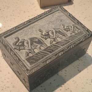 Elephant Carved Gray Stone Box